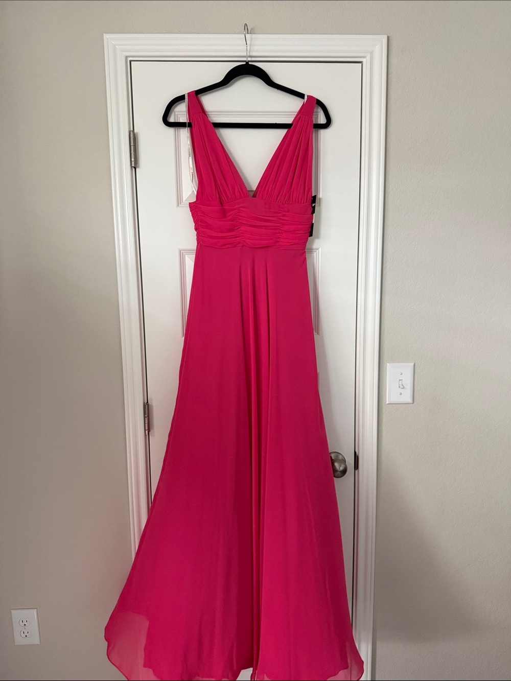 Faviana Hot Pink V-Neck Maxi Dress